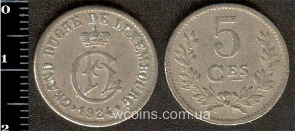 Монета Люксембург 5 сантимів 1924