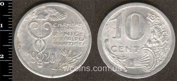 Монета Франція - нотгельди 1914 - 1931 10 сантимів 1920