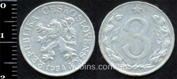 Монета Чехословаччина 3 геллера 1954