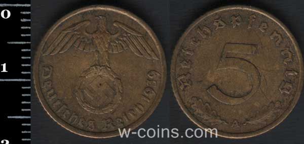 Монета Німеччина 5 рейхспфенігів 1939