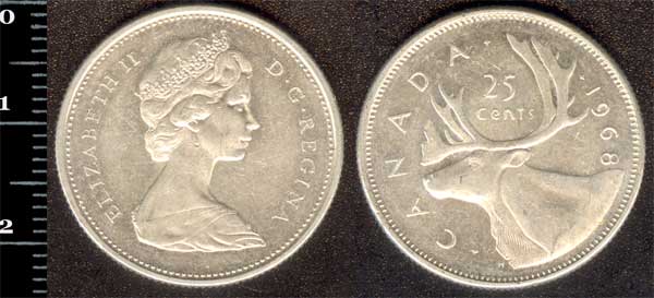 Монета Канада 25 центів 1968