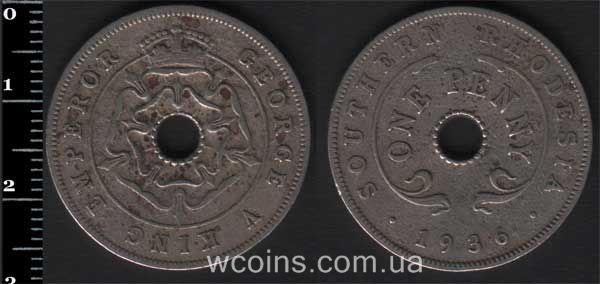 Монета Зімбабве 1 пенні 1936