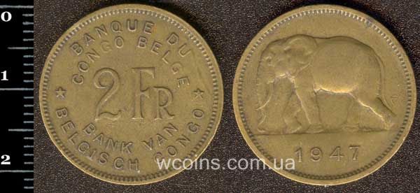 Coin Belgian Congo 2 francs 1947