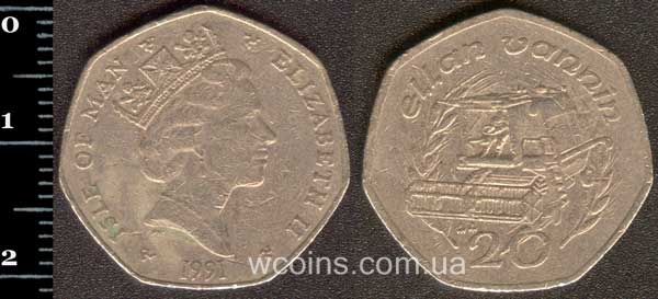 Монета Мен 20 пенсів 1991