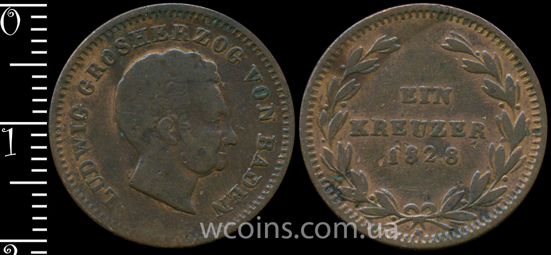 Монета Баден 1 крейцер 1828