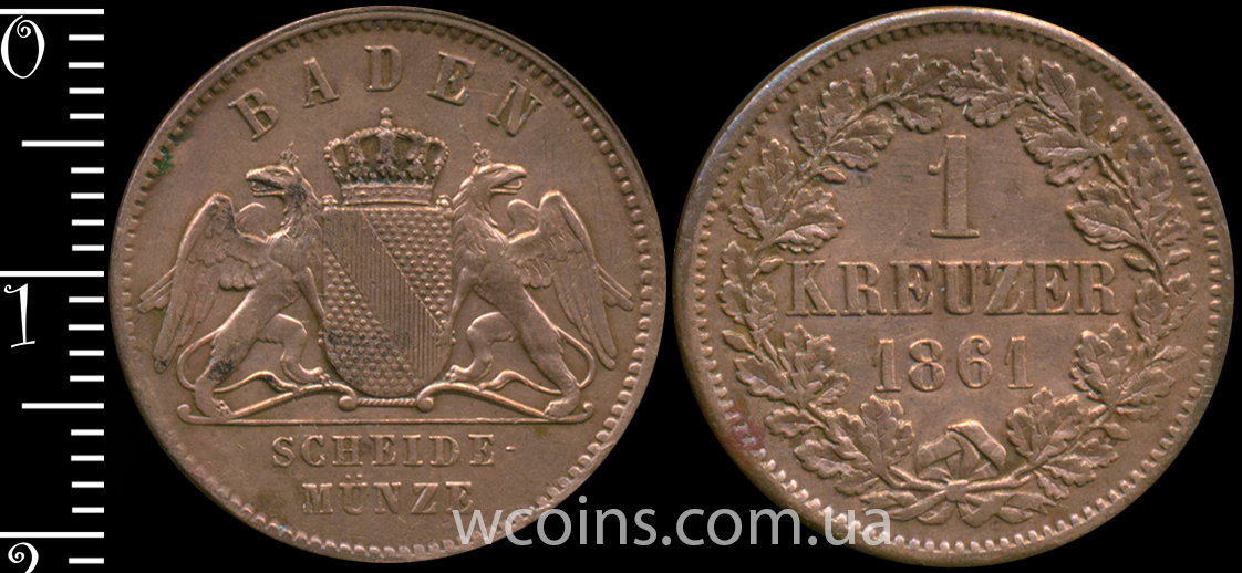 Монета Баден 1 крейцер 1861