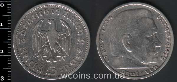 Монета Німеччина 5 рейхсмарок 1935