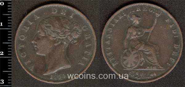 Монета Великобританія 1/2 пенні 1854