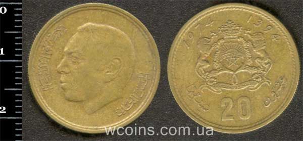 Монета Марокко 20 сантимат 1974