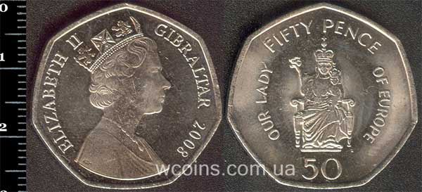 Монета Ґібралтар 50 пенсів 2008