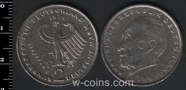 Монета Німеччина 2 марки 1974