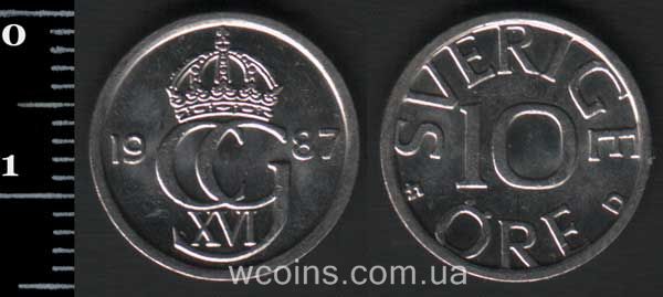 Монета Швеція 10 ере 1987