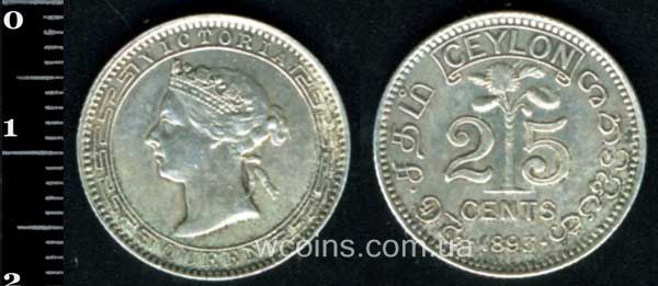 Монета Шрі-Ланка 25 центів 1893