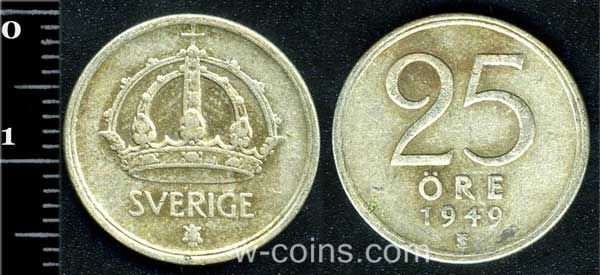 Монета Швеція 25 ере 1949