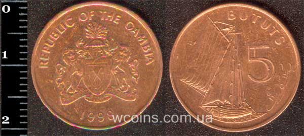 Coin Gambia 5 bututs 1998