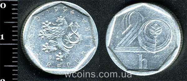 Монета Чехія 20 геллерів 1994