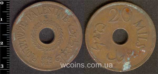 Монета Палестина 20 мілс 1942