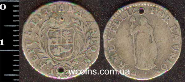 Монета Перу 1/2 реала 1836