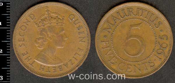 Монета Маврикій 5 центів 1965