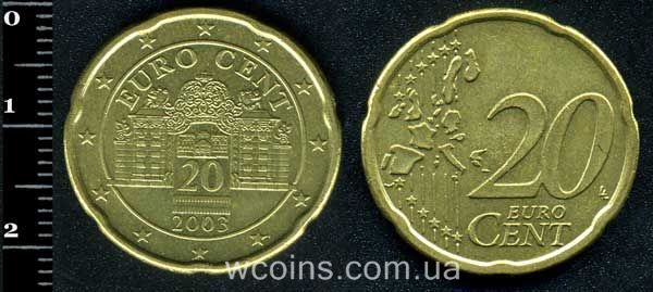 Монета Австрія 20 євро центів 2003