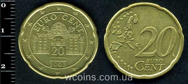 Монета Австрія 20 євро центів 2003