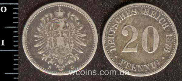 Монета Німеччина 20 пфенігів 1876