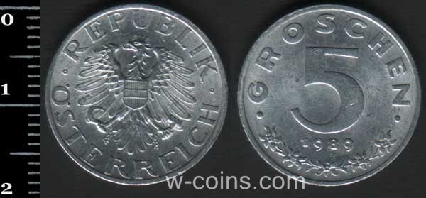 Монета Австрія 5 грошей 1989