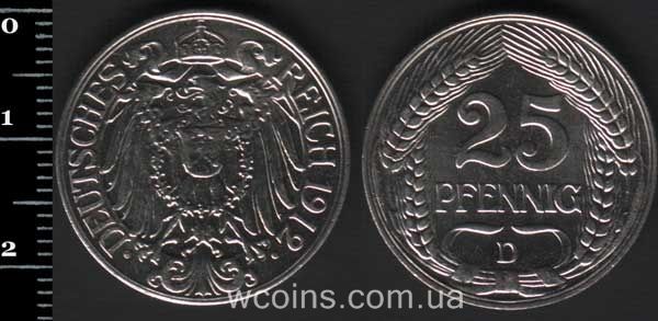 Монета Німеччина 25 пфенігів 1912