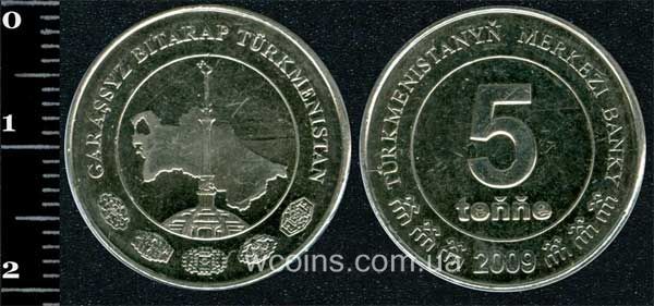 Монета Туркменістан 5 теньге 2009