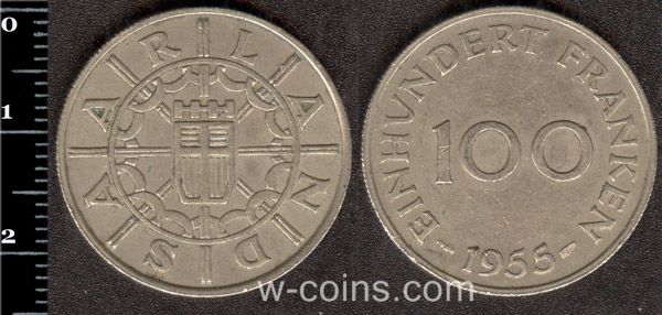 Монета Са́ар 100 франків 1955