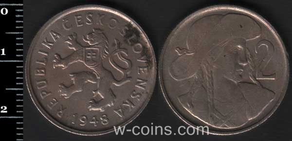 Монета Чехословаччина 2 крони 1948