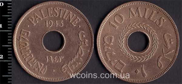 Монета Палестина 10 мілс 1943