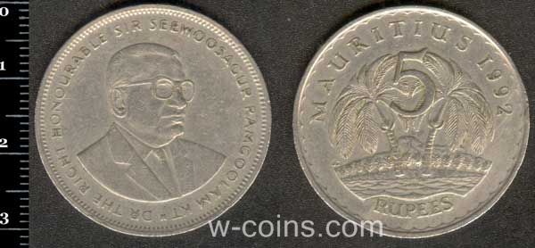 Coin Mauritius 5 rupees 1992