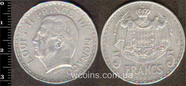 Монета Монако 5 франків 1945