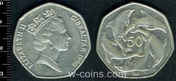 Монета Ґібралтар 50 пенсів 1990