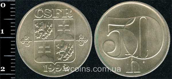 Монета Чехословаччина 50 геллерів 1992