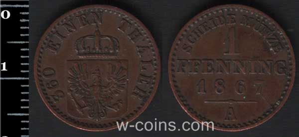 Монета Пруссія 1 пфеніг 1867