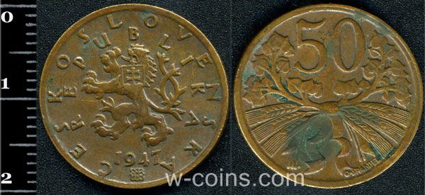 Монета Чехословаччина 50 геллерів 1947