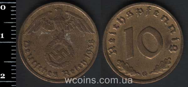 Монета Німеччина 10 рейхспфенігів 1938