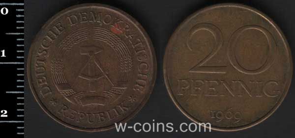 Монета Німеччина 20 пфенігів 1969