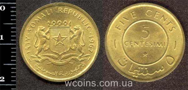 Монета Сомалі 5 чентезимо 1967