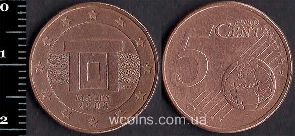 Монета Мальта 5 євроцентів 2008