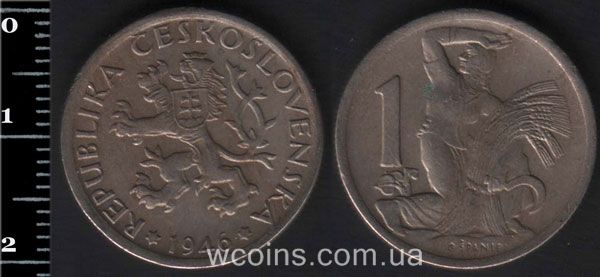 Монета Чехословаччина 1 крона 1946