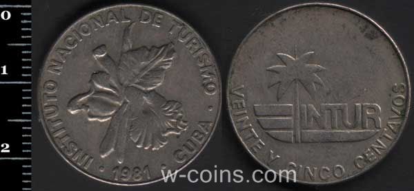 Монета Куба 25 сентаво 1981
