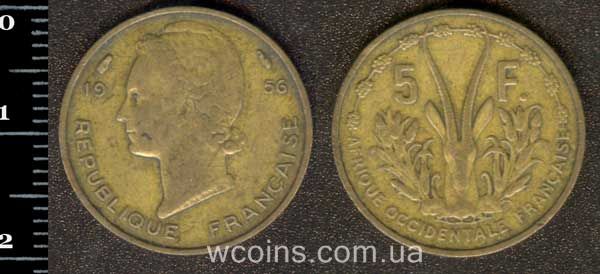 Coin French West Africa 5 francs 1956
