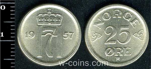 Монета Норвеґія 25 ере 1957