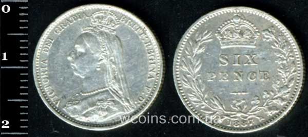 Монета Великобританія 6 пенсів 1887