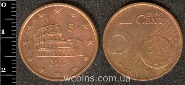 Монета Італія 5 євро центів 2005
