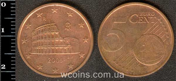Монета Італія 5 євро центів 2005