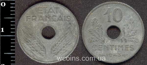 Монета Франція 10 сантимів 1943